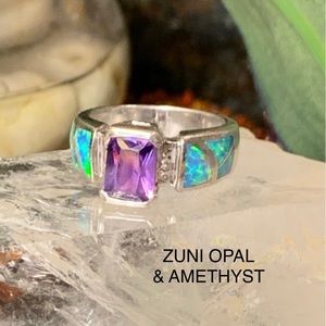 Vintage sterling silver, amethyst & Zuni opal ring